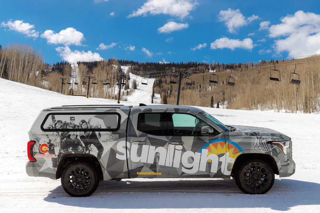 Skier in deep powder at Sunlight Mountain Resort