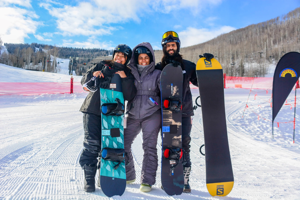 Group of Boarders standing outside with their rentals at Sunlight Mountain Resort